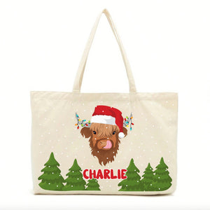 Personalised Santa Highland Cow Tote