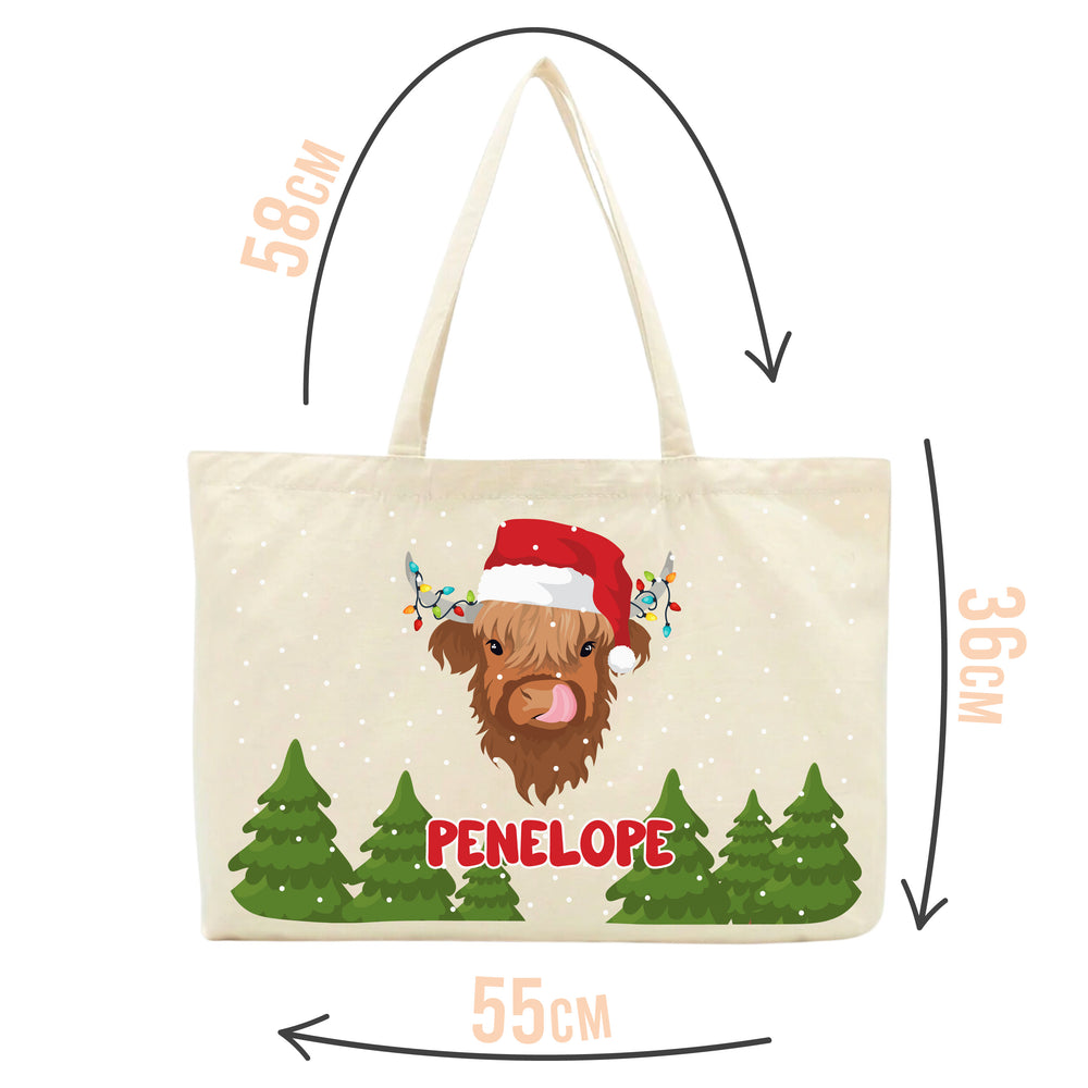 Personalised Santa Highland Cow Tote