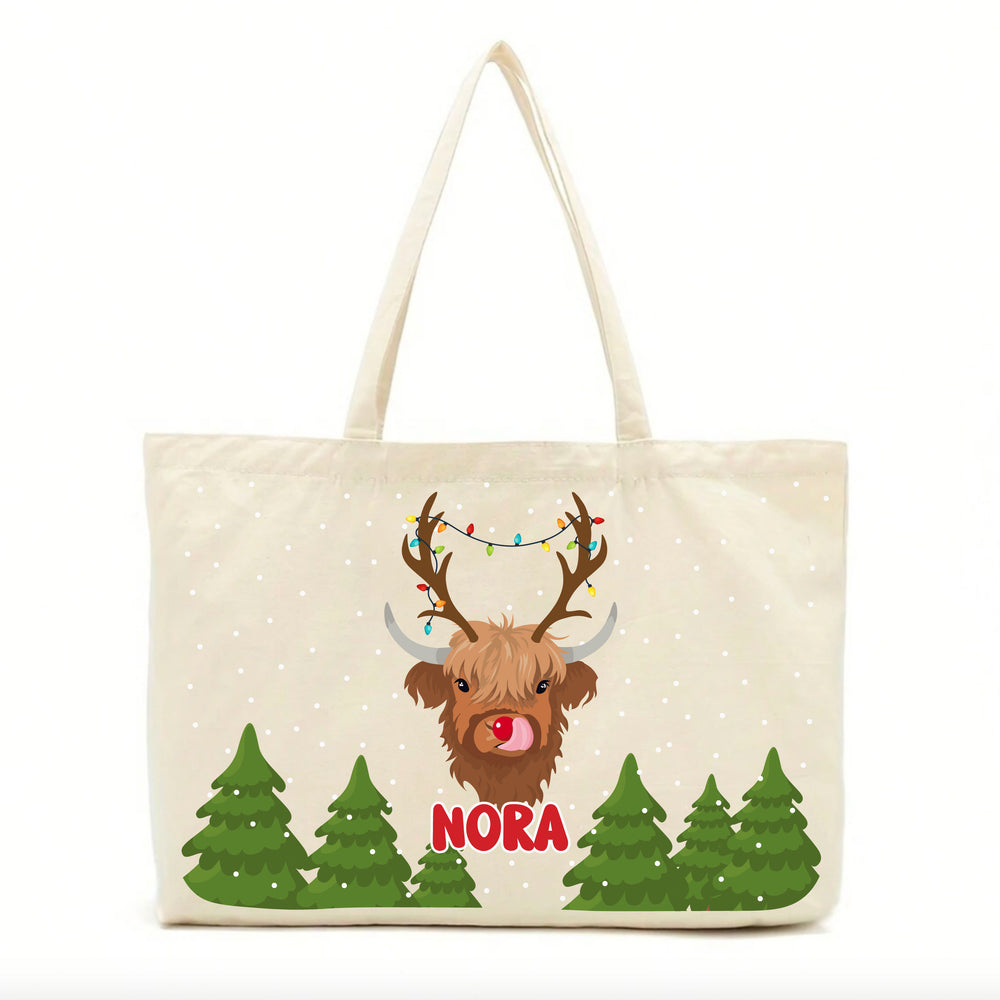 Personalised Reindeer Highland Cow Tote