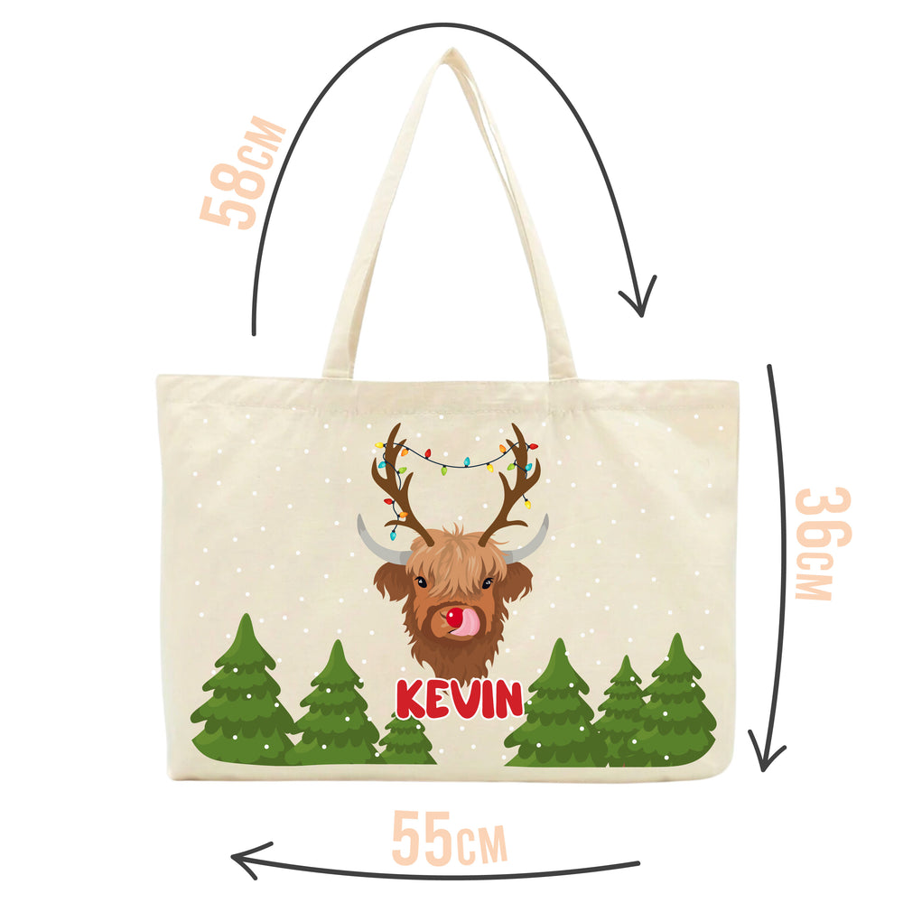 Personalised Reindeer Highland Cow Tote