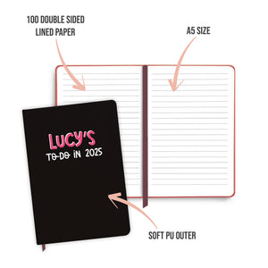 Personalised To-Do 2025 Black Notebook