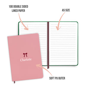 Personalised Burgundy Bow Name Notebook