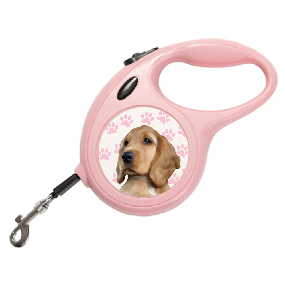 Black Personalised Pet Portrait Retractable Dog Leads