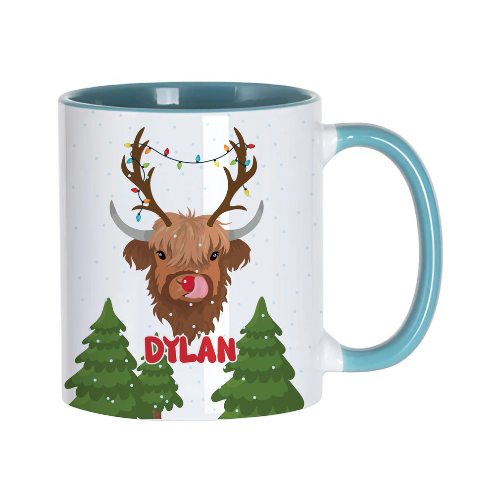 Personalised Reindeer Highland Cow Mug