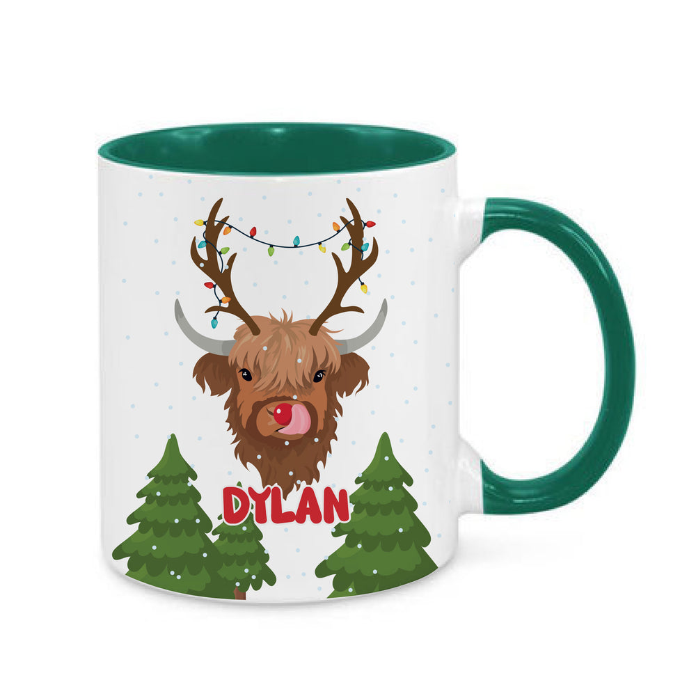 Personalised Reindeer Highland Cow Mug