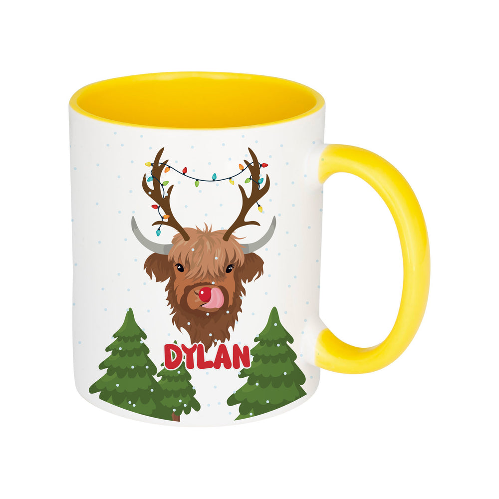 Personalised Reindeer Highland Cow Mug