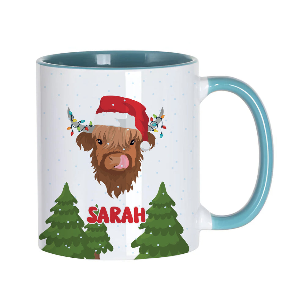 Personalised Santa Highland Cow Mug