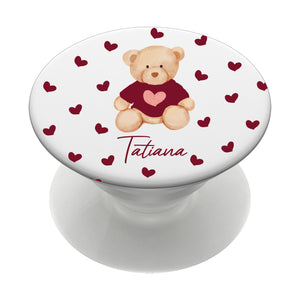 Personalised Burgundy Teddy Kindle Grip Pop Holder & Stand