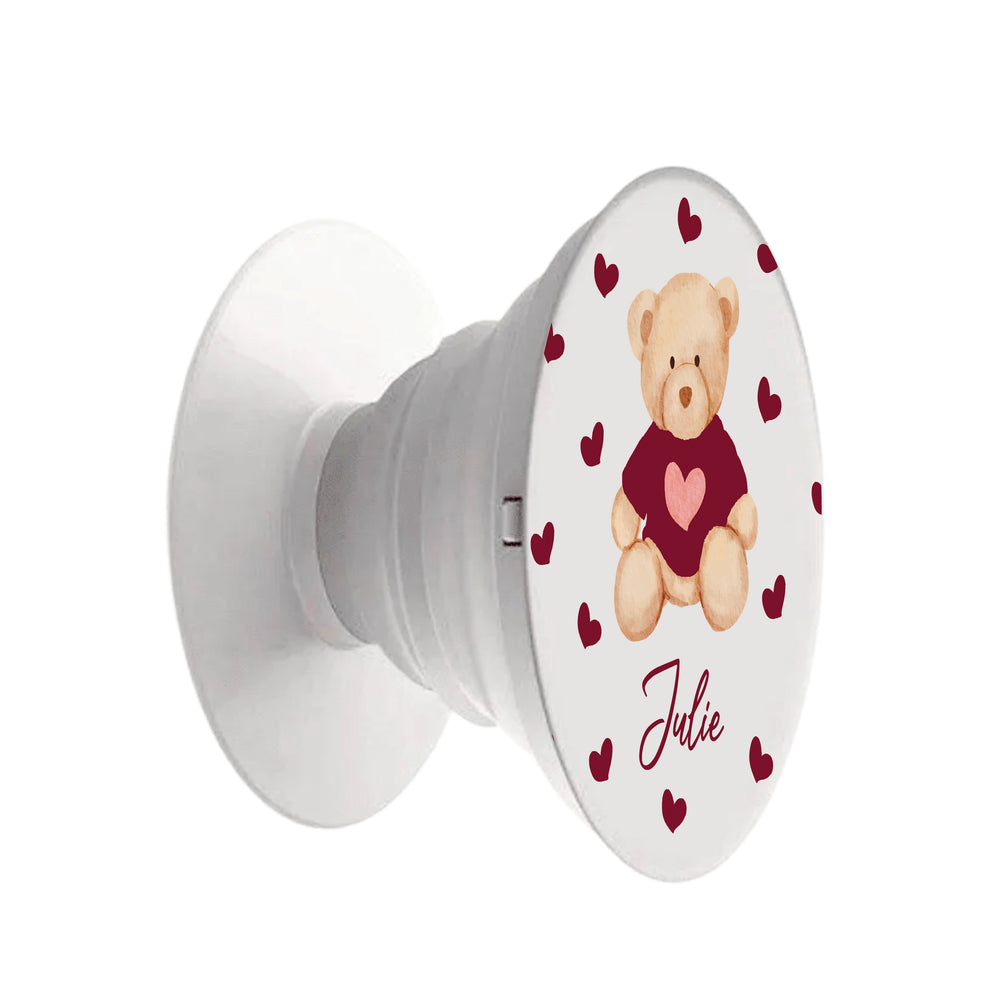 Personalised Burgundy Teddy Kindle Grip Pop Holder & Stand