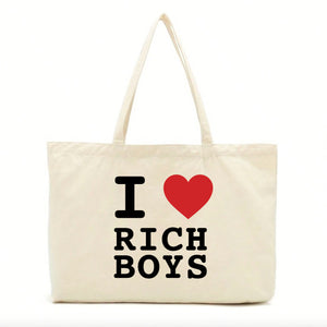 I Love Rich Boys Slogan Tote